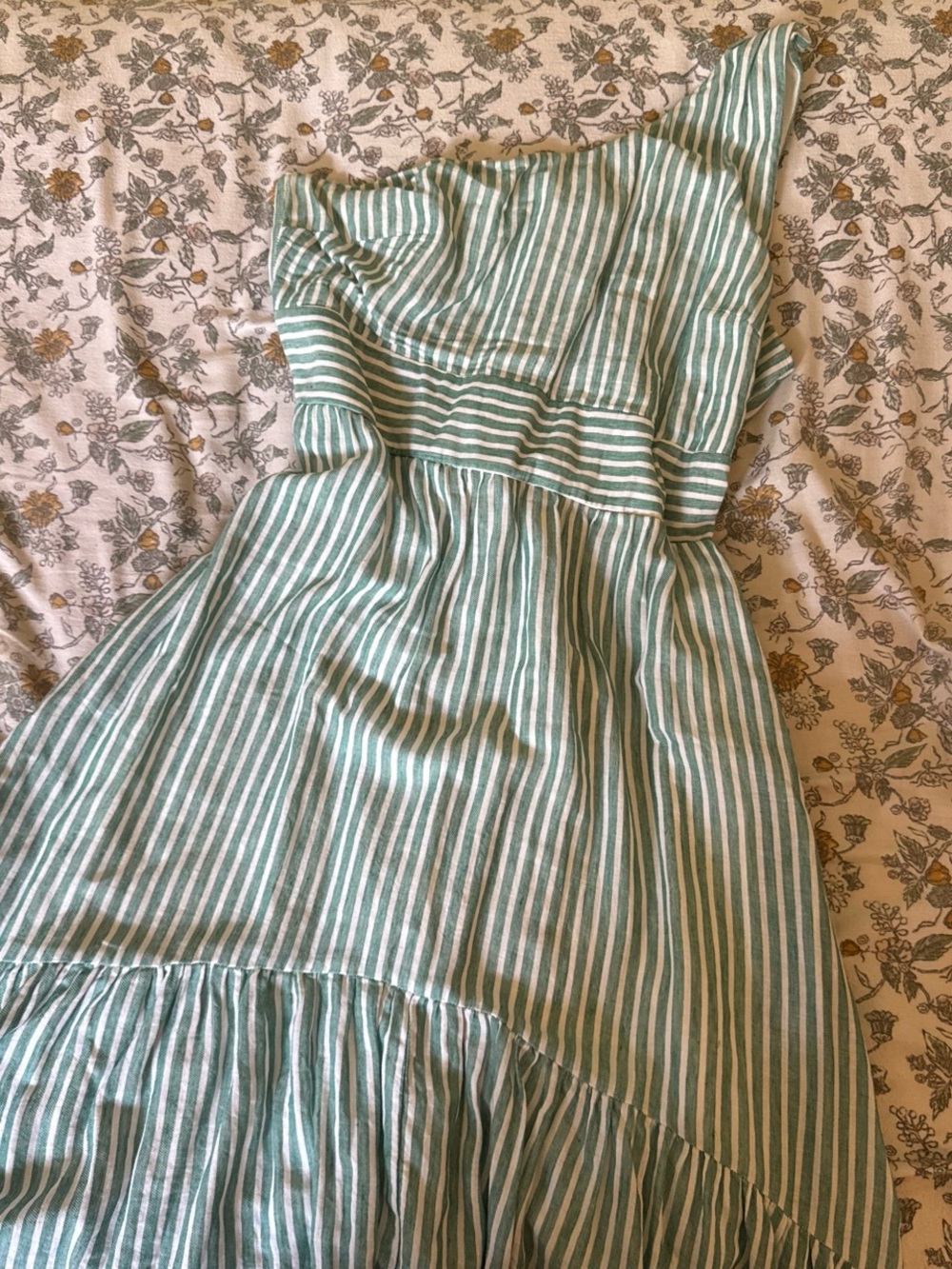 miami Green and White One-Shoulder Striped High-Low Dress